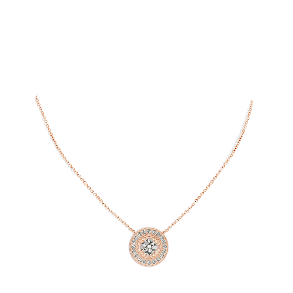 8mm KI3 Vintage Style Diamond Halo Pendant with Milgrain Detailing in Rose Gold pen