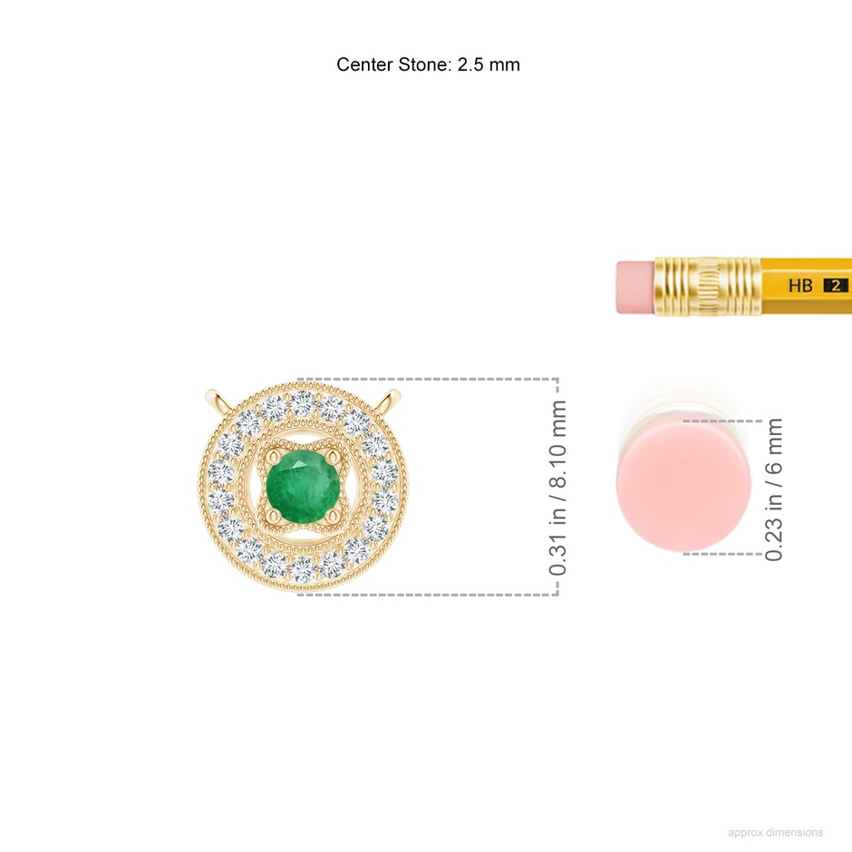 2.5mm A Vintage Style Emerald Halo Pendant with Milgrain Detailing in Yellow Gold ruler