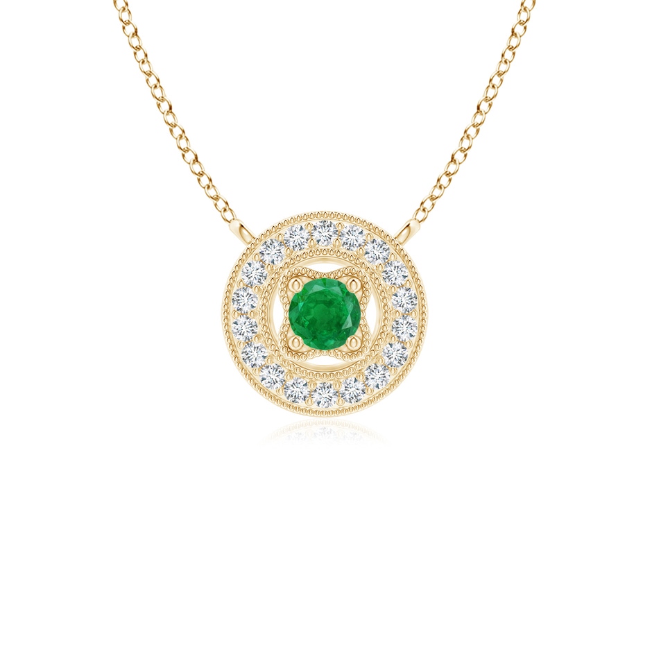 2.5mm AA Vintage Style Emerald Halo Pendant with Milgrain Detailing in Yellow Gold 
