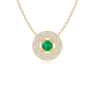 2.5mm AAA Vintage Style Emerald Halo Pendant with Milgrain Detailing in Yellow Gold