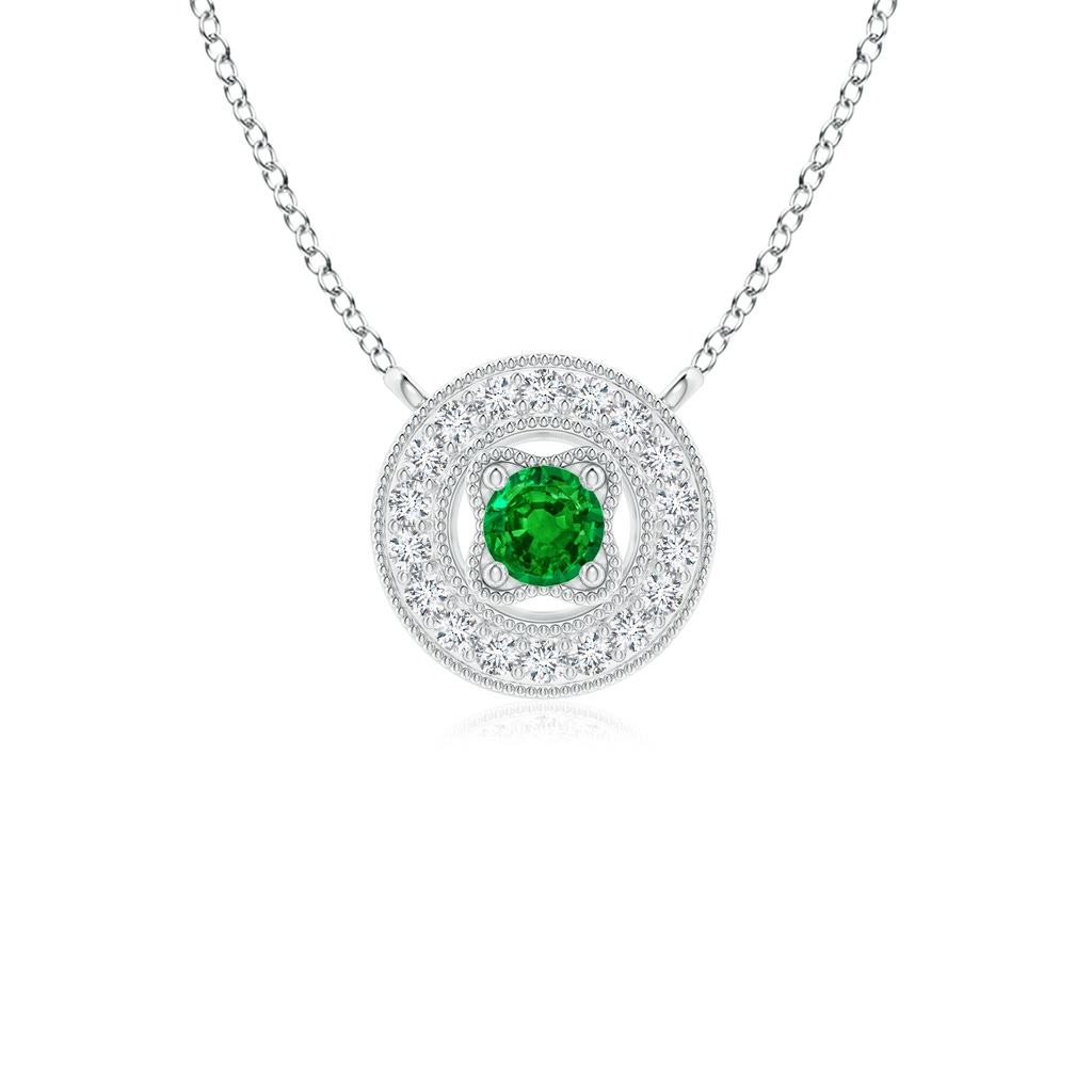 2.5mm AAAA Vintage Style Emerald Halo Pendant with Milgrain Detailing in S999 Silver