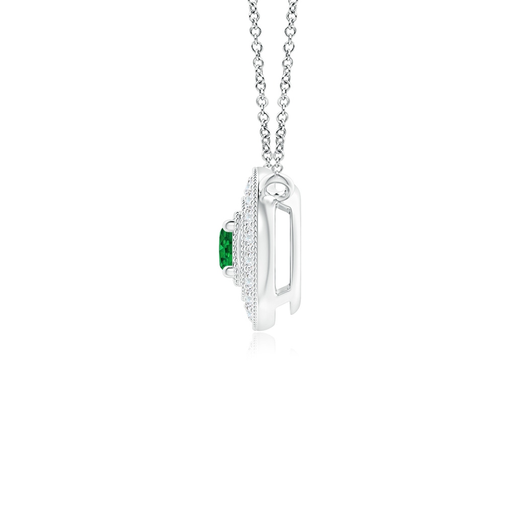 2.5mm AAAA Vintage Style Emerald Halo Pendant with Milgrain Detailing in S999 Silver Side 199