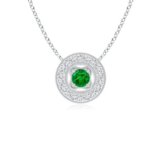 2.5mm AAAA Vintage Style Emerald Halo Pendant with Milgrain Detailing in White Gold