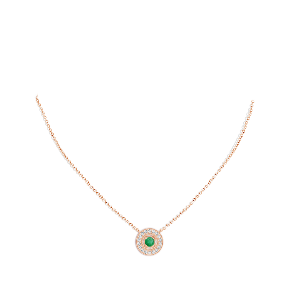 3.5mm A Vintage Style Emerald Halo Pendant with Milgrain Detailing in Rose Gold pen