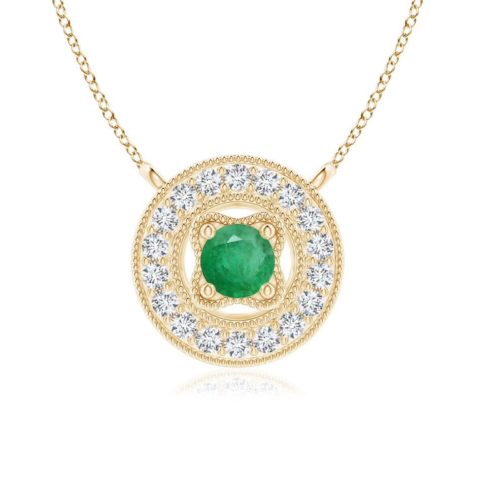 3.5mm A Vintage Style Emerald Halo Pendant with Milgrain Detailing in Yellow Gold 