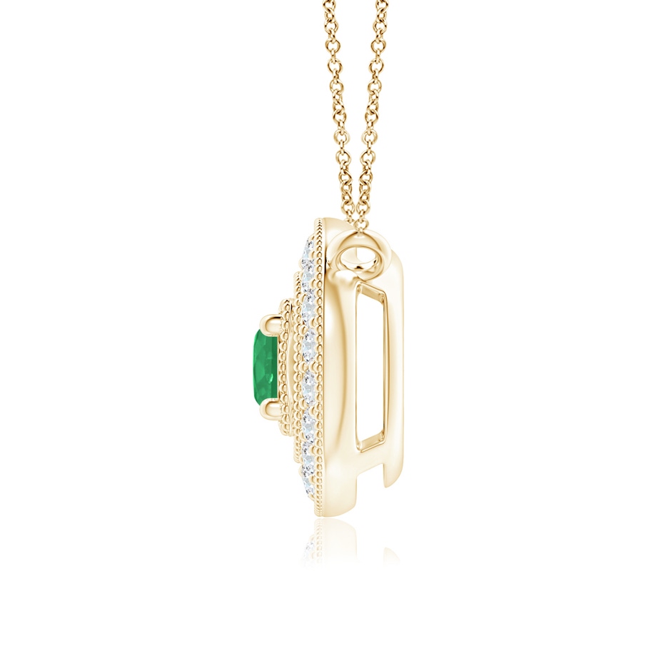 3.5mm A Vintage Style Emerald Halo Pendant with Milgrain Detailing in Yellow Gold side 199