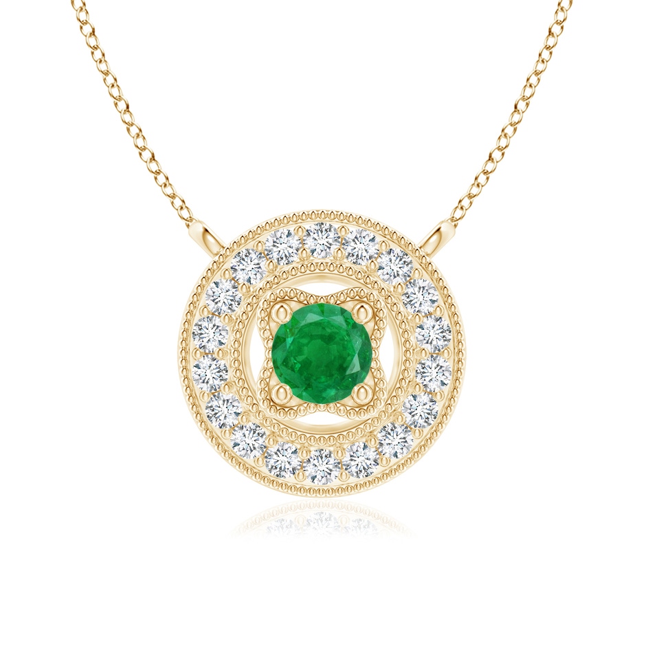 3.5mm AA Vintage Style Emerald Halo Pendant with Milgrain Detailing in Yellow Gold 
