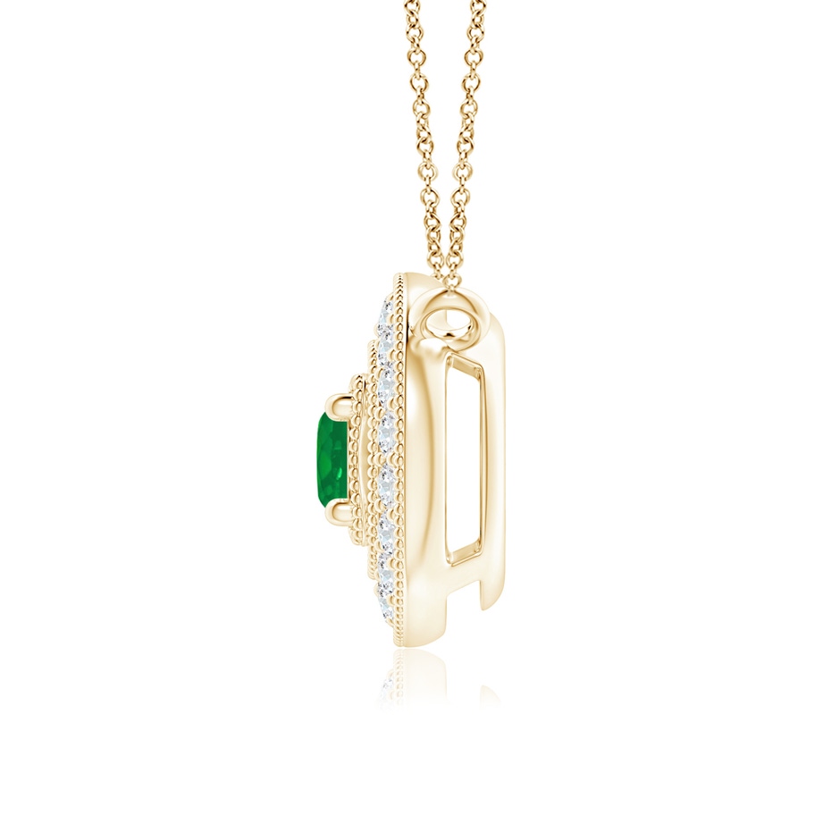 3.5mm AA Vintage Style Emerald Halo Pendant with Milgrain Detailing in Yellow Gold side 199
