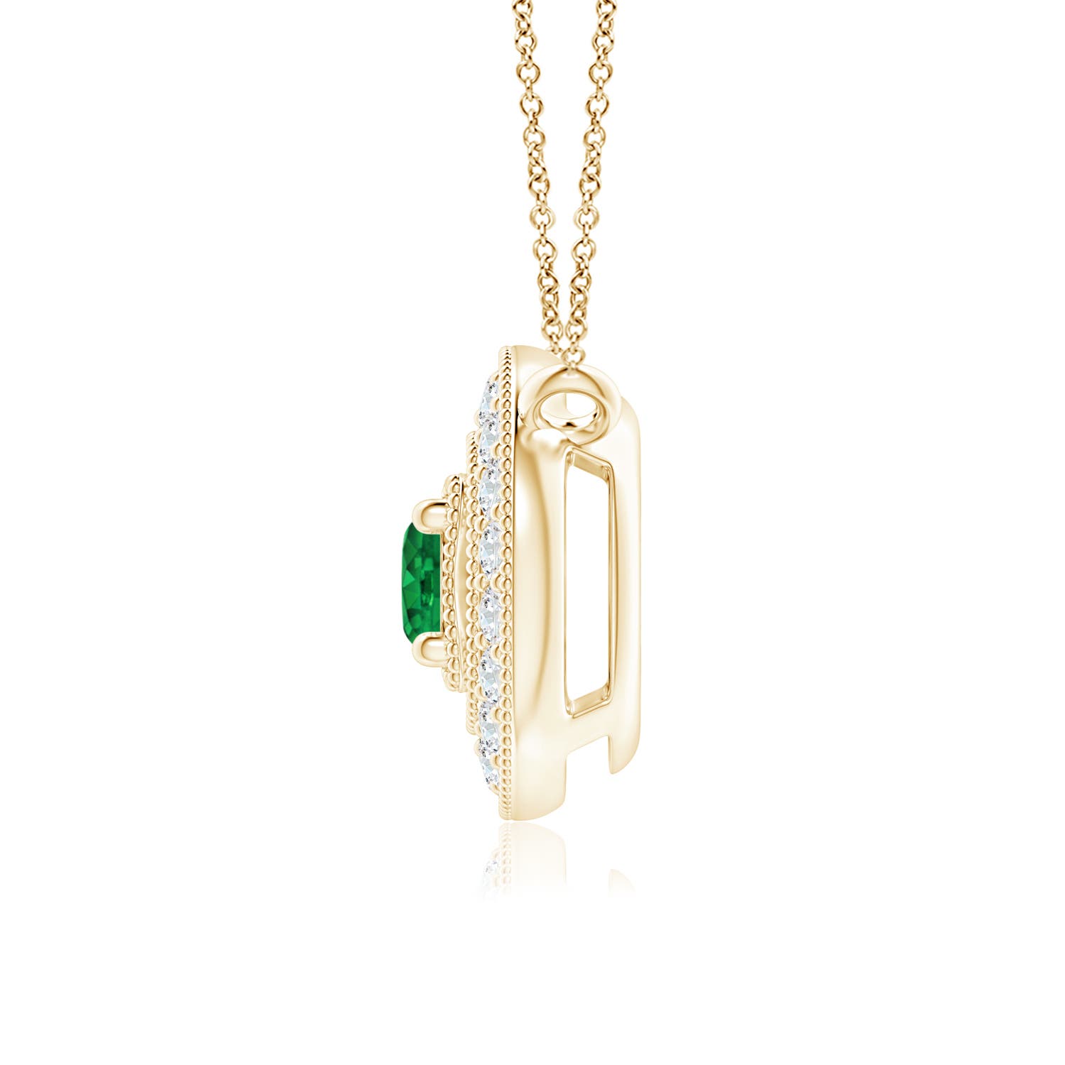 3.5mm AAA Vintage Style Emerald Halo Pendant with Milgrain Detailing in 18K Yellow Gold