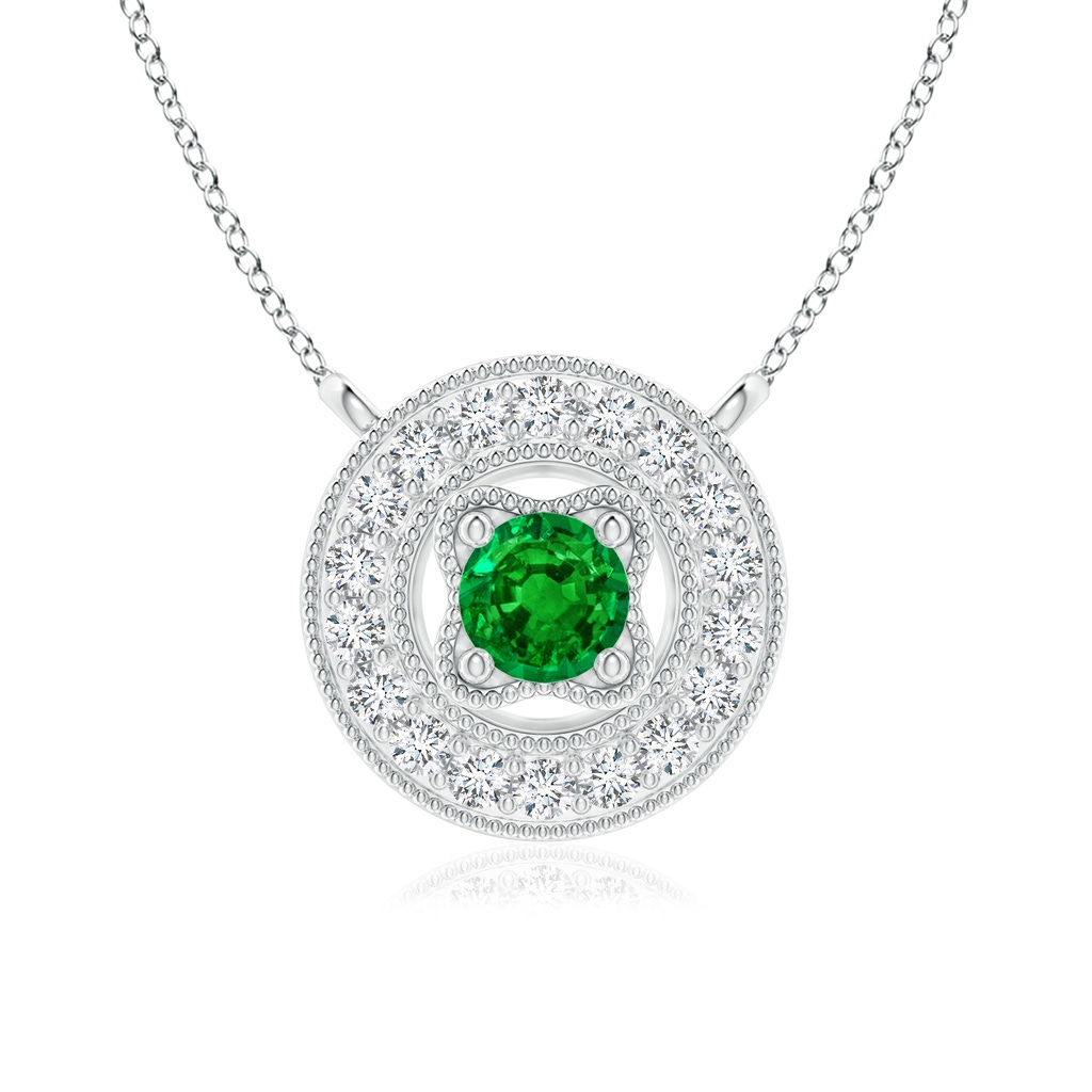 3.5mm AAAA Vintage Style Emerald Halo Pendant with Milgrain Detailing in P950 Platinum 