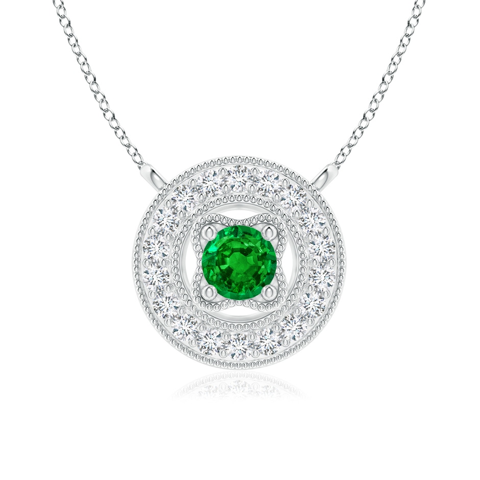 3.5mm AAAA Vintage Style Emerald Halo Pendant with Milgrain Detailing in P950 Platinum 