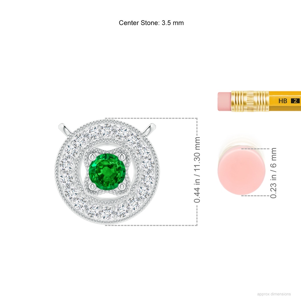 3.5mm AAAA Vintage Style Emerald Halo Pendant with Milgrain Detailing in P950 Platinum ruler