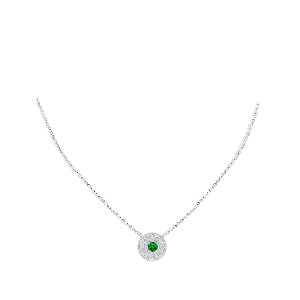 3.5mm AAAA Vintage Style Emerald Halo Pendant with Milgrain Detailing in P950 Platinum pen