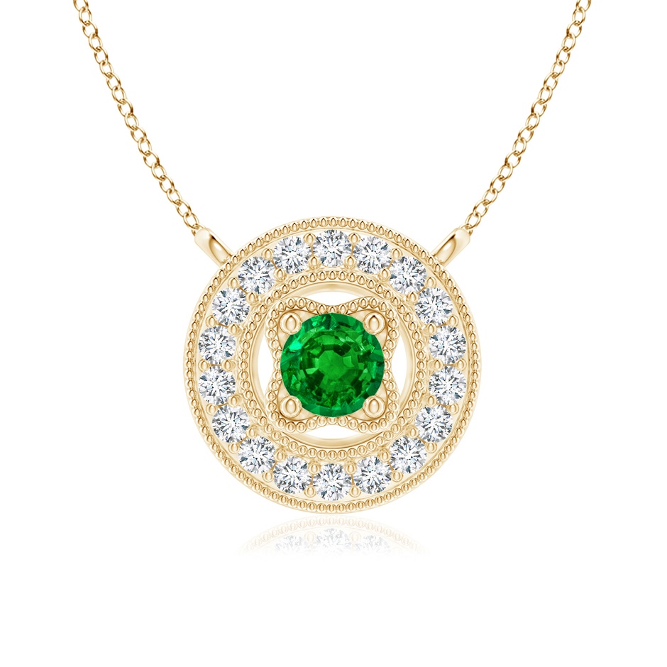 3.5mm AAAA Vintage Style Emerald Halo Pendant with Milgrain Detailing in Yellow Gold 