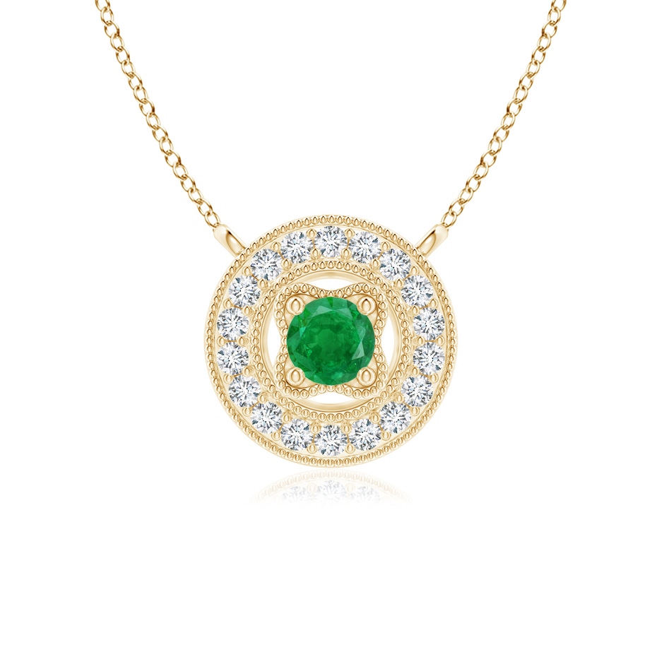 3mm AA Vintage Style Emerald Halo Pendant with Milgrain Detailing in Yellow Gold 