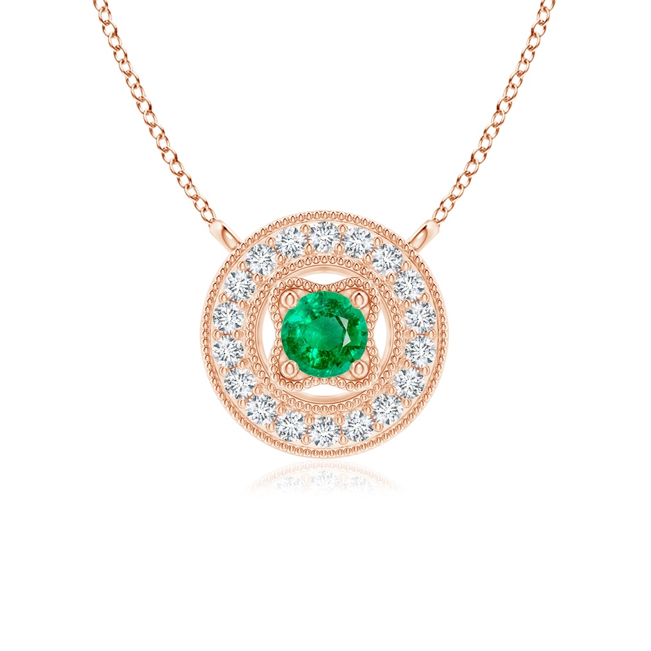 3mm AAA Vintage Style Emerald Halo Pendant with Milgrain Detailing in Rose Gold 