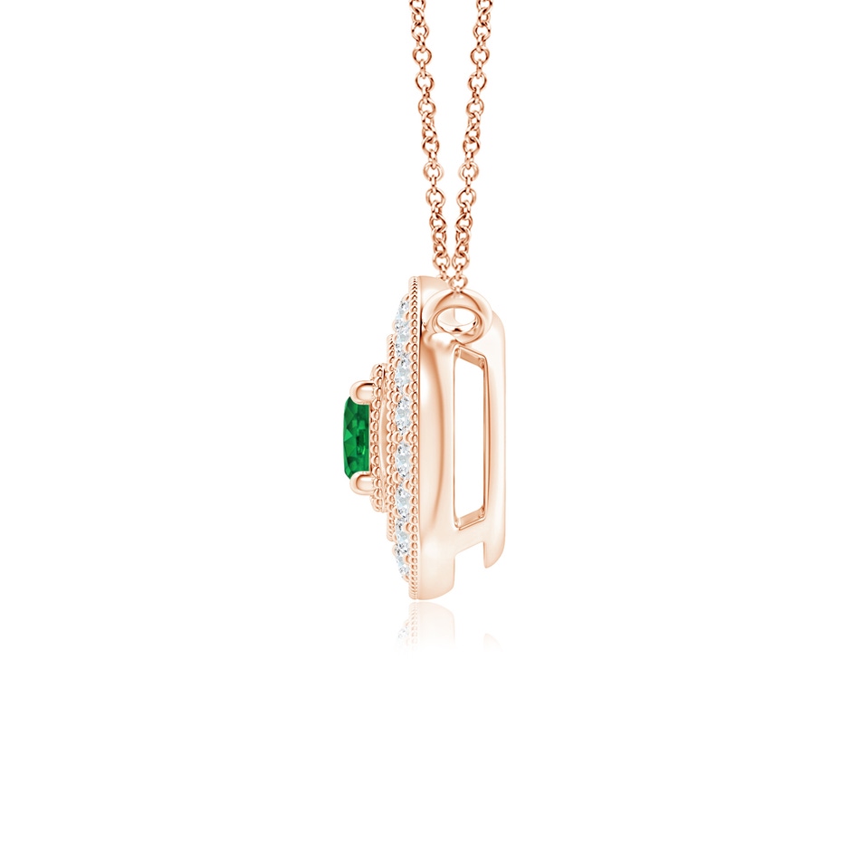 3mm AAA Vintage Style Emerald Halo Pendant with Milgrain Detailing in Rose Gold side 199