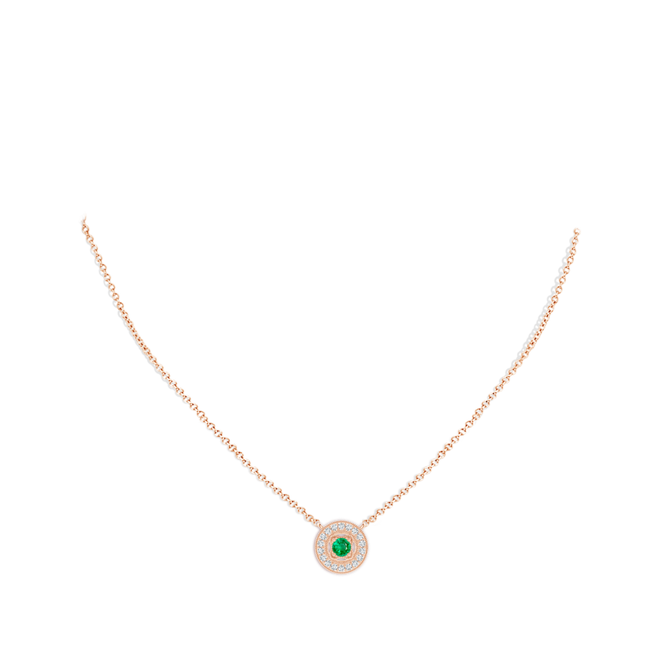 3mm AAA Vintage Style Emerald Halo Pendant with Milgrain Detailing in Rose Gold pen