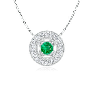 3mm AAA Vintage Style Emerald Halo Pendant with Milgrain Detailing in White Gold