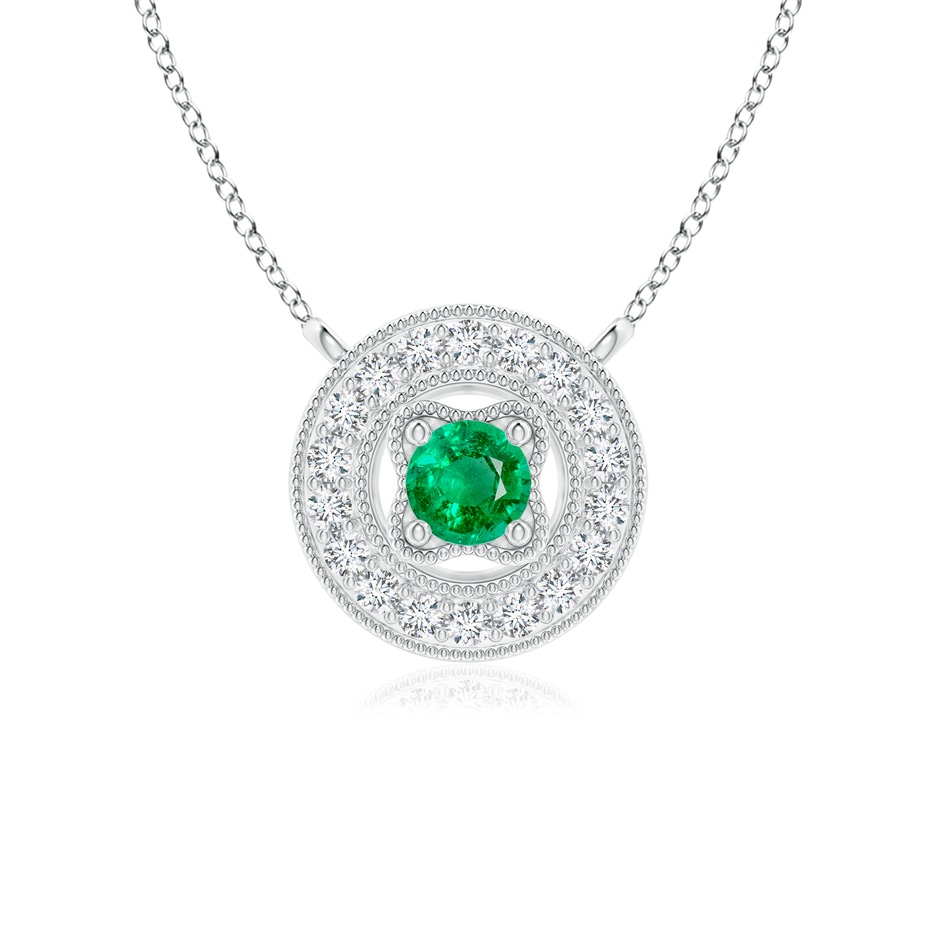 3mm AAA Vintage Style Emerald Halo Pendant with Milgrain Detailing in White Gold 