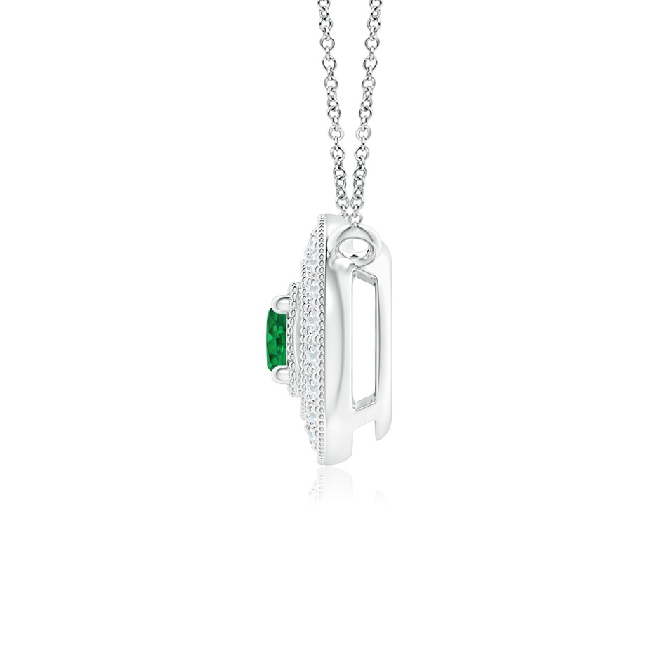 3mm AAA Vintage Style Emerald Halo Pendant with Milgrain Detailing in White Gold side 199