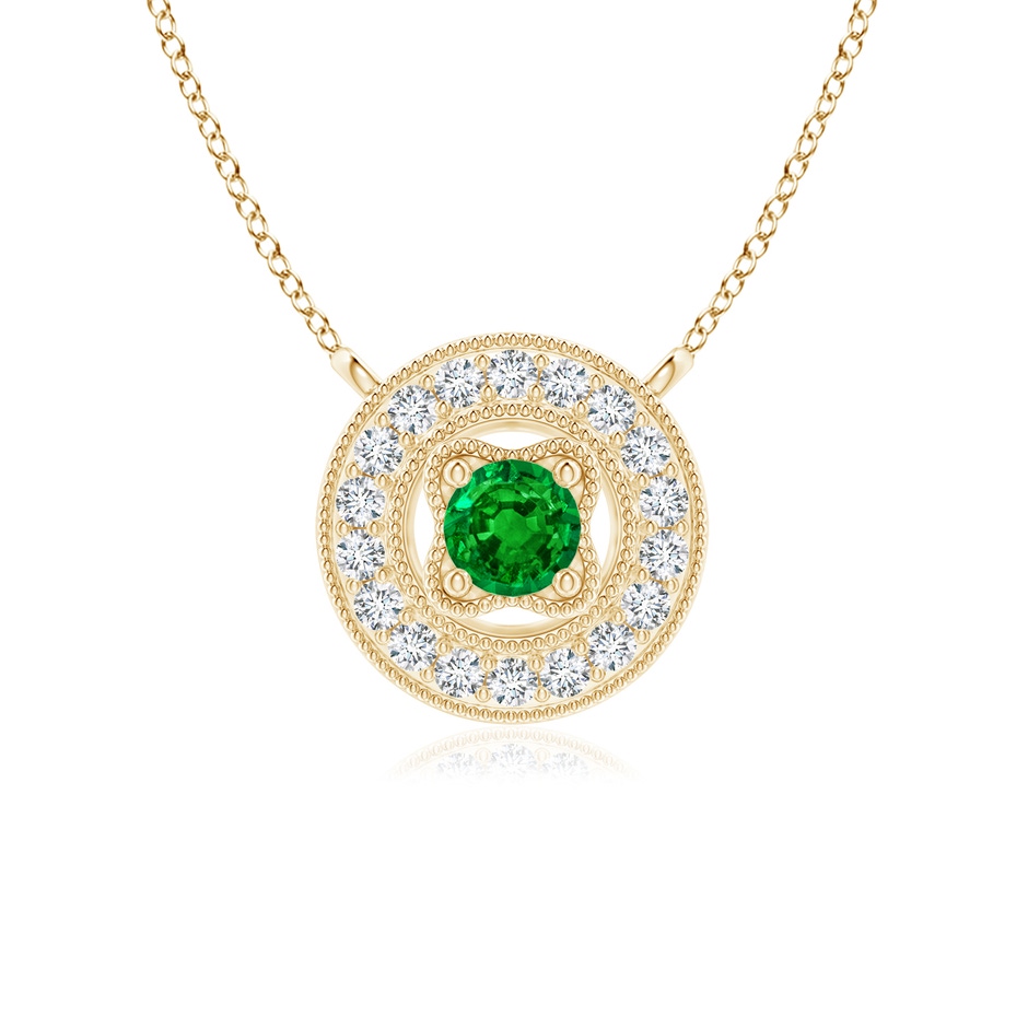 3mm AAAA Vintage Style Emerald Halo Pendant with Milgrain Detailing in 18K Yellow Gold 