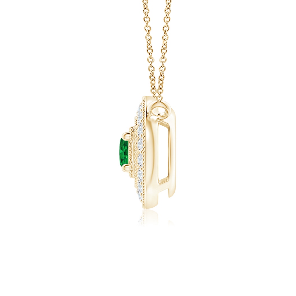 3mm AAAA Vintage Style Emerald Halo Pendant with Milgrain Detailing in 18K Yellow Gold - side 199
