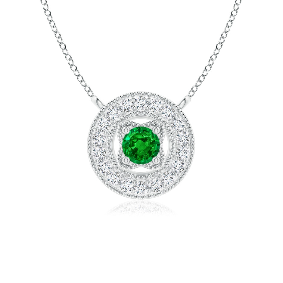 3mm AAAA Vintage Style Emerald Halo Pendant with Milgrain Detailing in P950 Platinum 