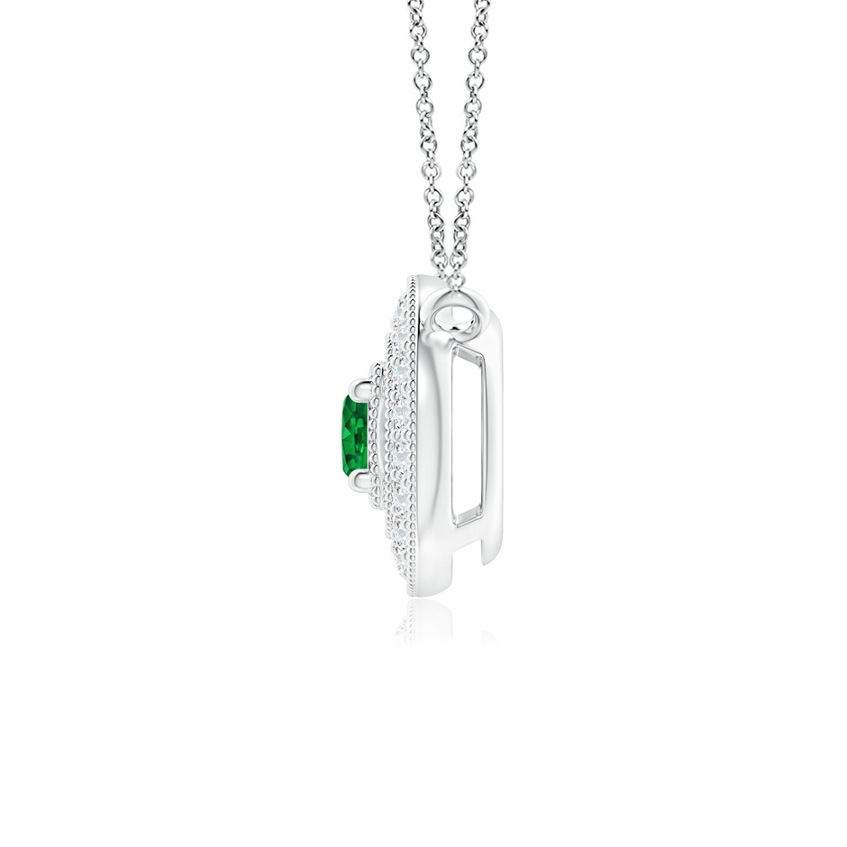 3mm AAAA Vintage Style Emerald Halo Pendant with Milgrain Detailing in P950 Platinum side 199