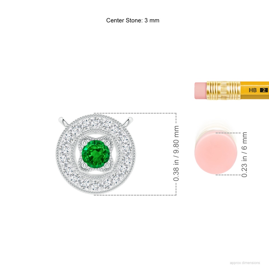 3mm AAAA Vintage Style Emerald Halo Pendant with Milgrain Detailing in P950 Platinum ruler
