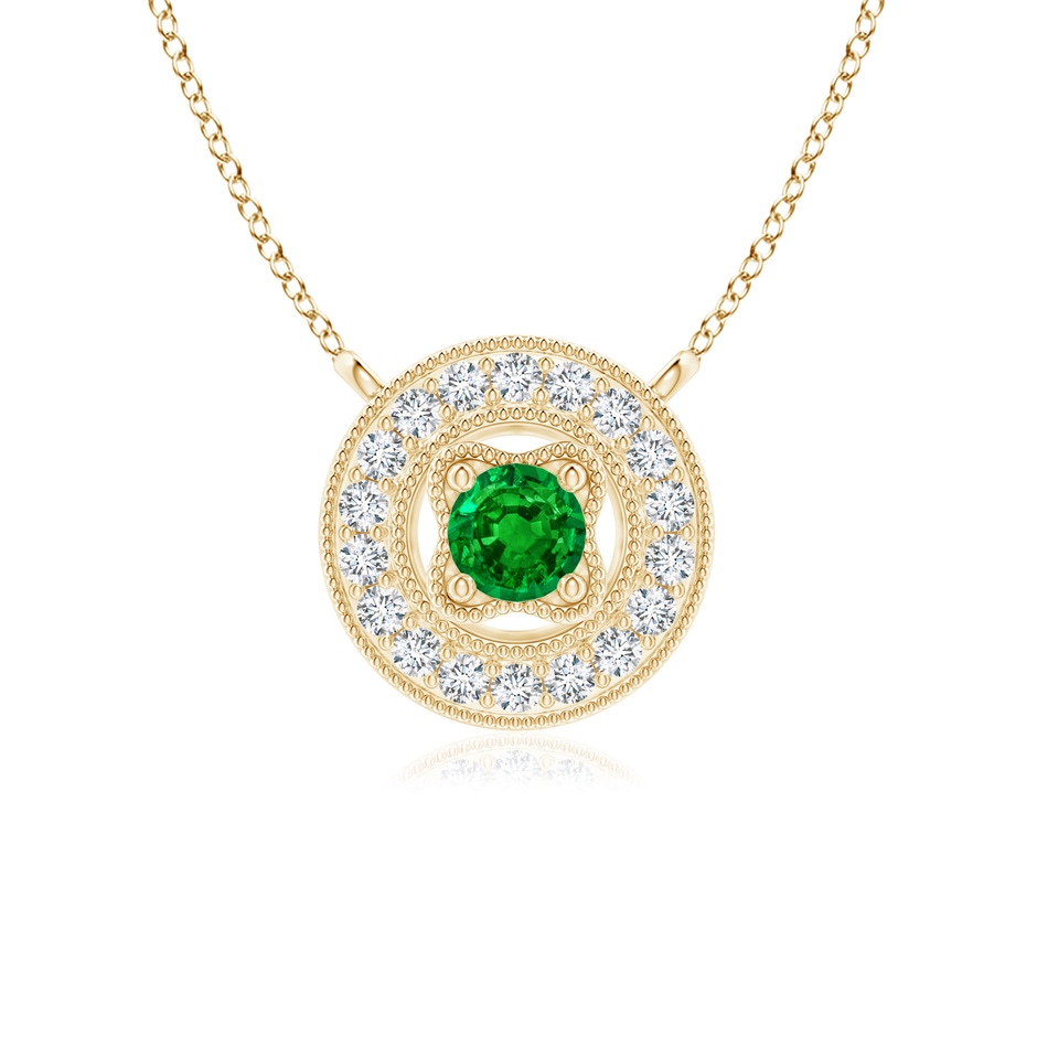 3mm AAAA Vintage Style Emerald Halo Pendant with Milgrain Detailing in Yellow Gold 