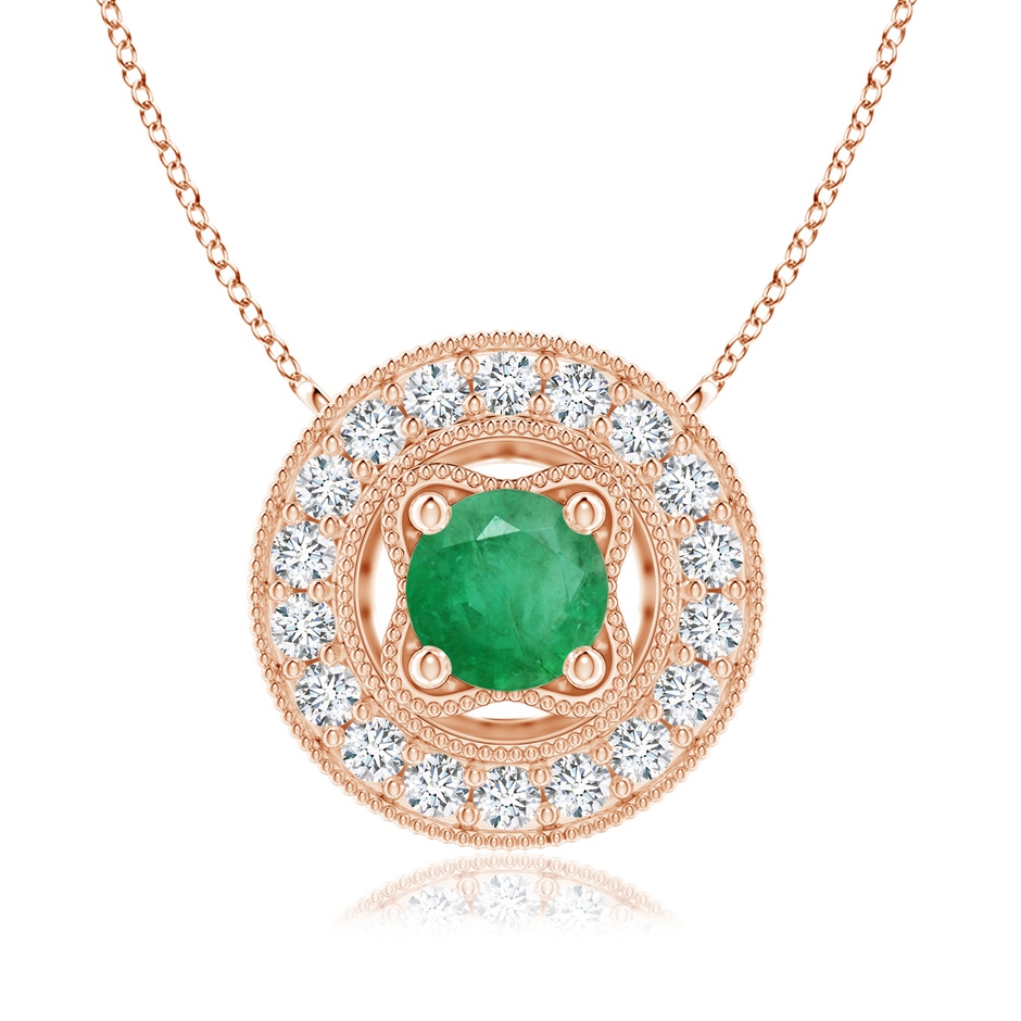 6mm A Vintage Style Emerald Halo Pendant with Milgrain Detailing in Rose Gold 