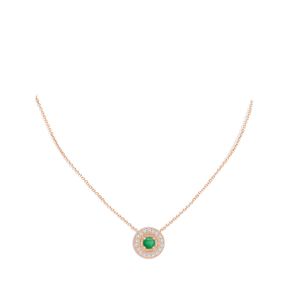 6mm A Vintage Style Emerald Halo Pendant with Milgrain Detailing in Rose Gold pen