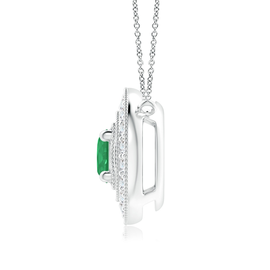6mm A Vintage Style Emerald Halo Pendant with Milgrain Detailing in White Gold side 199