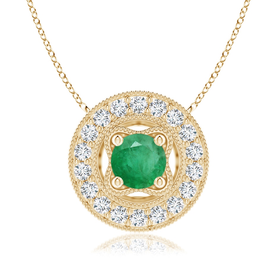 6mm A Vintage Style Emerald Halo Pendant with Milgrain Detailing in Yellow Gold 