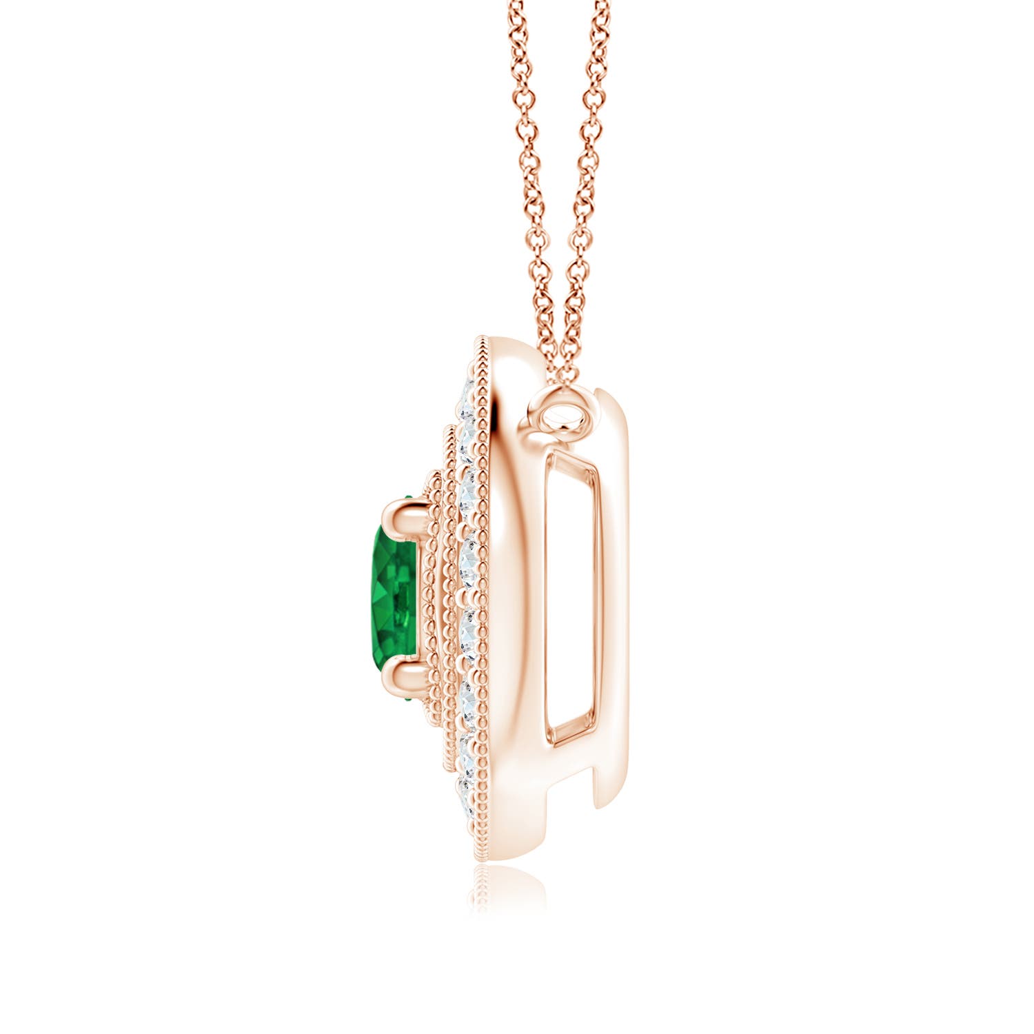 6mm AAA Vintage Style Emerald Halo Pendant with Milgrain Detailing in Rose Gold
