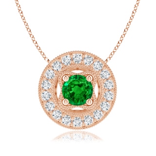 6mm AAAA Vintage Style Emerald Halo Pendant with Milgrain Detailing in Rose Gold