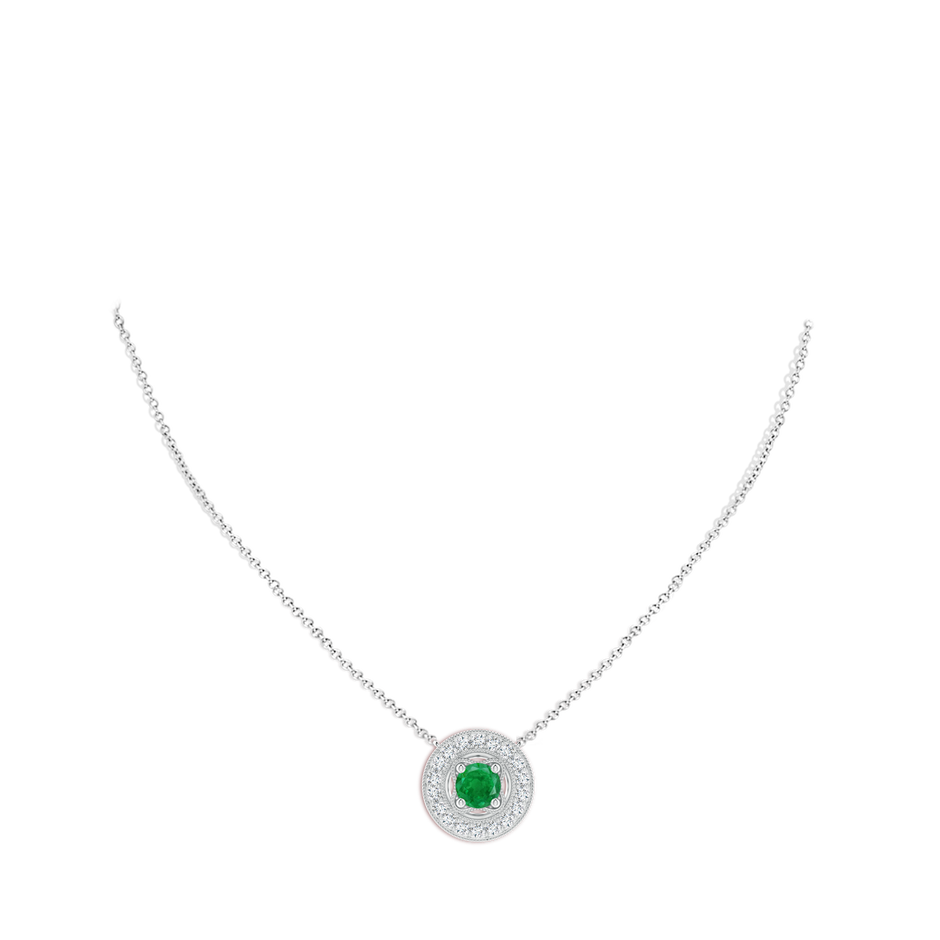 7mm AA Vintage Style Emerald Halo Pendant with Milgrain Detailing in White Gold pen