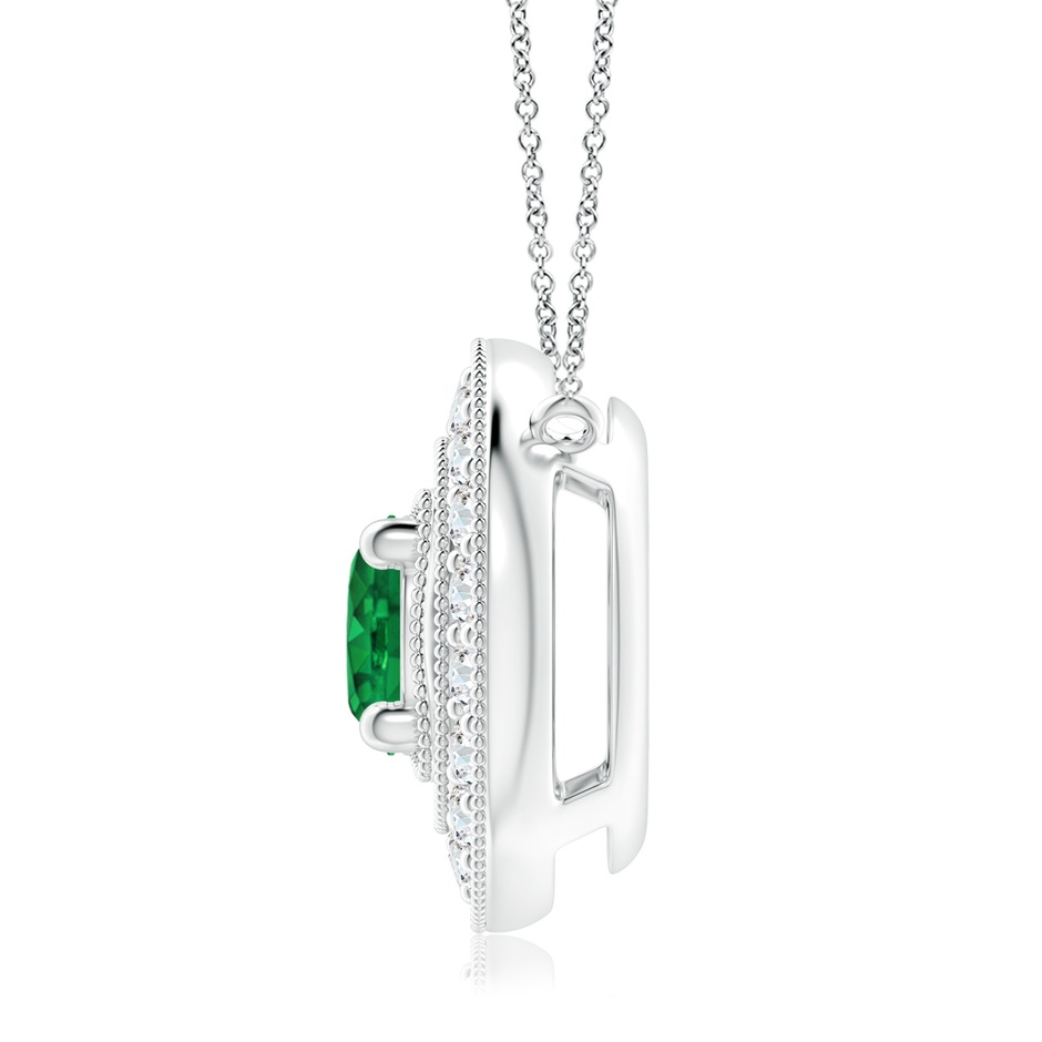 7mm AAA Vintage Style Emerald Halo Pendant with Milgrain Detailing in White Gold side 199