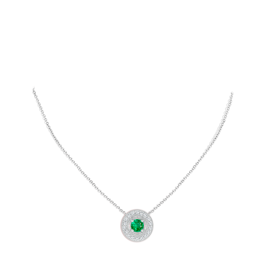 7mm AAA Vintage Style Emerald Halo Pendant with Milgrain Detailing in White Gold pen