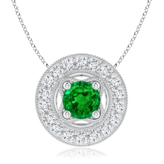 7mm AAAA Vintage Style Emerald Halo Pendant with Milgrain Detailing in P950 Platinum