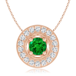 7mm AAAA Vintage Style Emerald Halo Pendant with Milgrain Detailing in Rose Gold