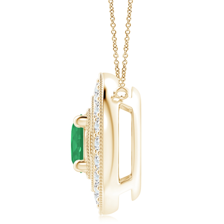8mm A Vintage Style Emerald Halo Pendant with Milgrain Detailing in 18K Yellow Gold side 199