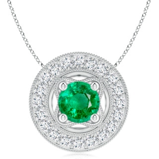 8mm AAA Vintage Style Emerald Halo Pendant with Milgrain Detailing in P950 Platinum