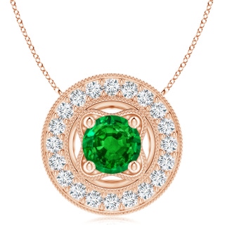 8mm AAAA Vintage Style Emerald Halo Pendant with Milgrain Detailing in 18K Rose Gold