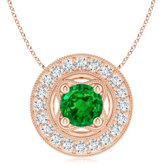 8mm AAAA Vintage Style Emerald Halo Pendant with Milgrain Detailing in 9K Rose Gold