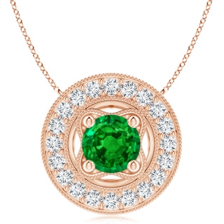 8mm AAAA Vintage Style Emerald Halo Pendant with Milgrain Detailing in Rose Gold