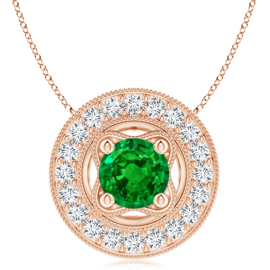 8mm AAAA Vintage Style Emerald Halo Pendant with Milgrain Detailing in Rose Gold 