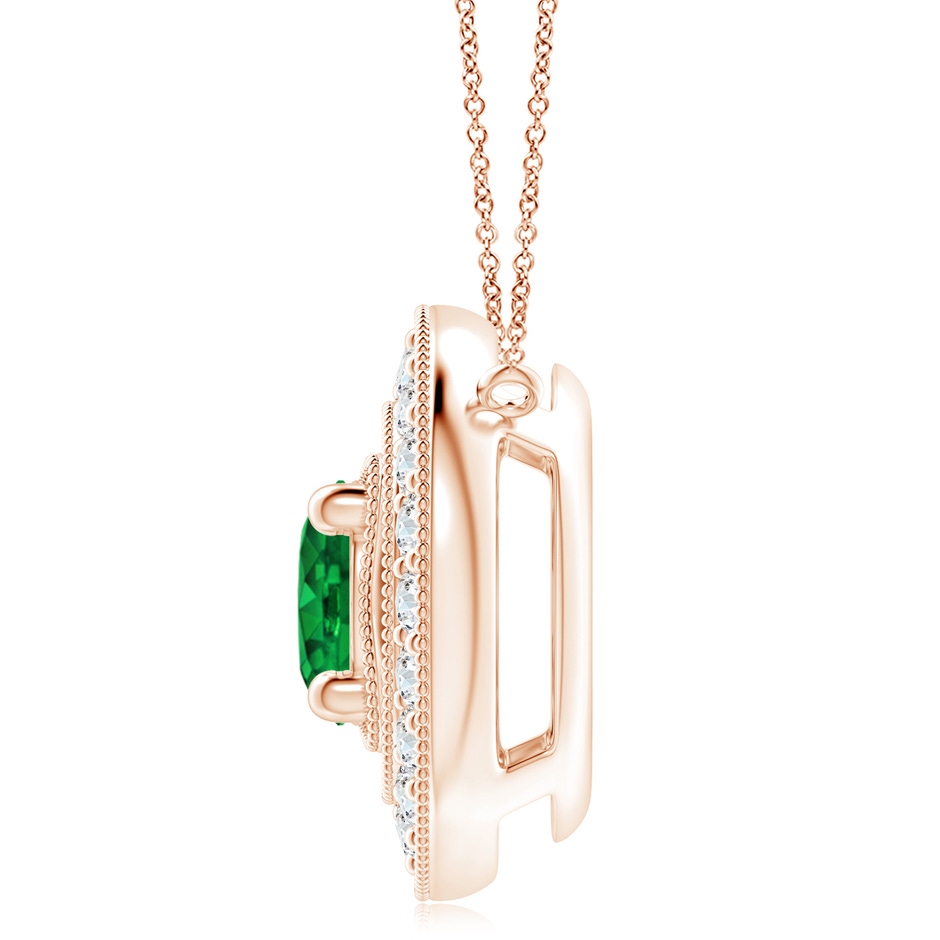 8mm AAAA Vintage Style Emerald Halo Pendant with Milgrain Detailing in Rose Gold side 199