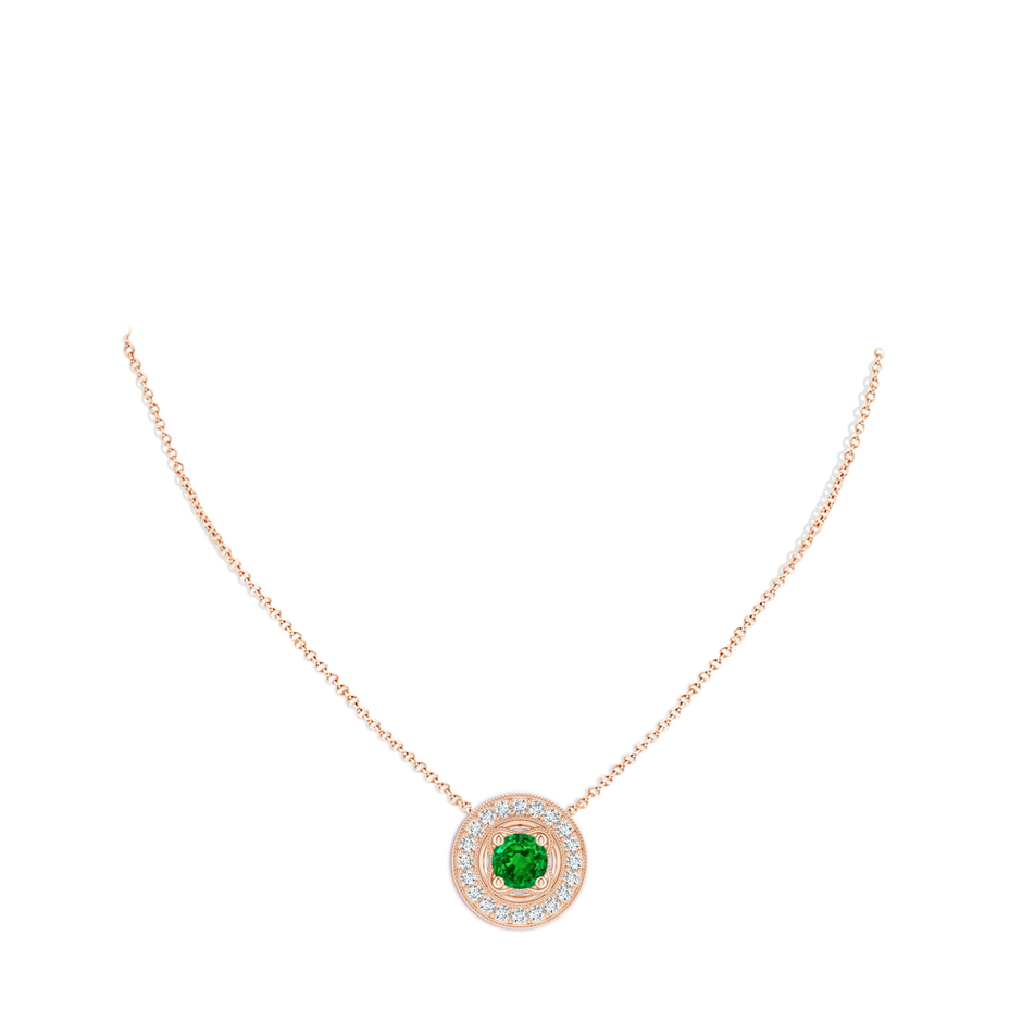 8mm AAAA Vintage Style Emerald Halo Pendant with Milgrain Detailing in Rose Gold pen